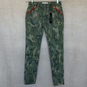 Etienne Marcel Edgy Camouflage Pants with Red Exposed Zipper Pocket Accents